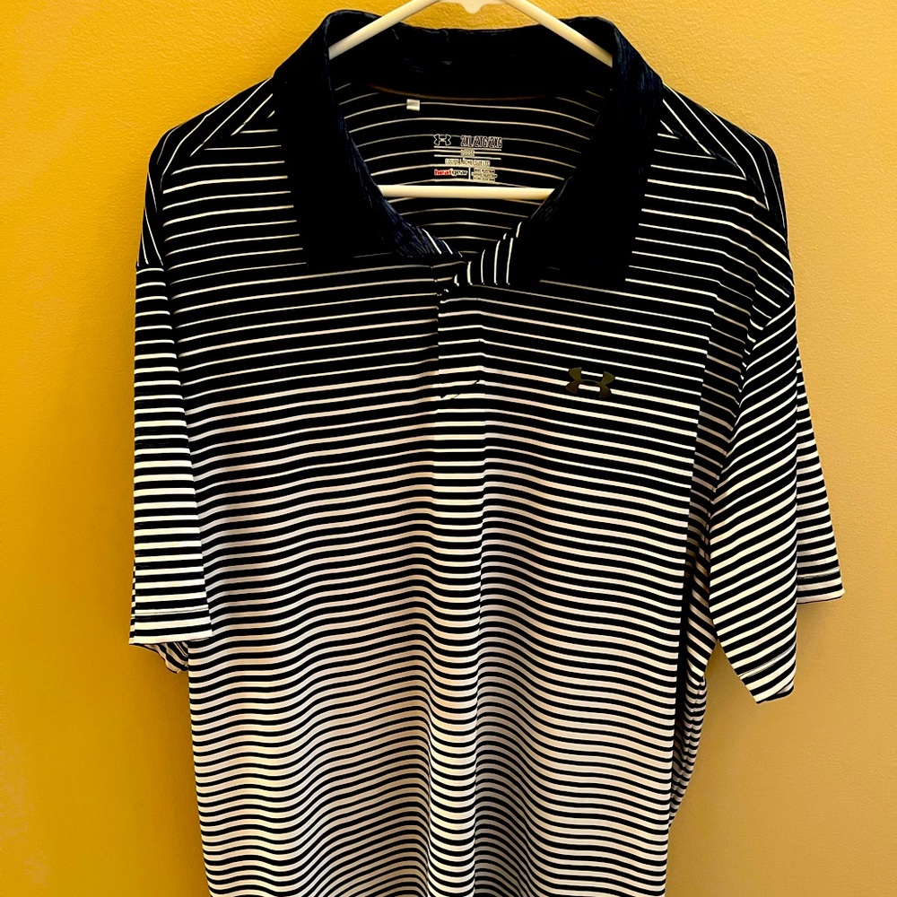 Under Armour Black and White Striped Polo Shirt